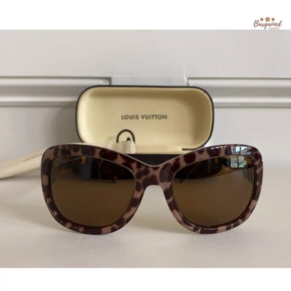 Authentic LOUIS VUITTON Brown/Beige Leopard Spotted Acetate Sunglasses Z0558W - Picture 9 of 12